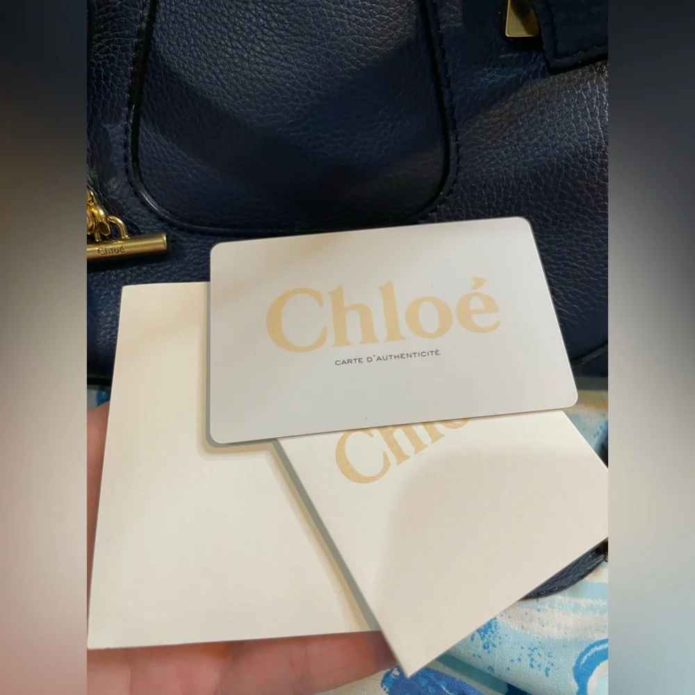 Chloe Dark Blue Leather Satchel with Gold Hardware - Picture 12 of 14